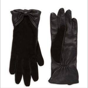 Saks Fifth Avenue Bow Suede & Leather Elegant Black Gloves Dressy Size Small / P